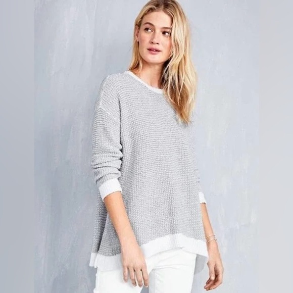 Eileen Fisher 100% Organic Cotton Waffle Knit High Low Pullover Sweater - Picture 1 of 10